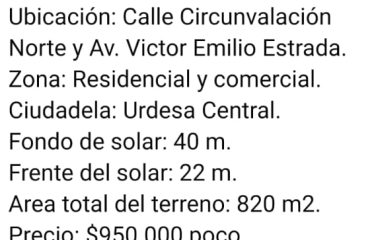 Se vende terreno de 820 m2 en Urdesa Central, zona residencial y comercial.